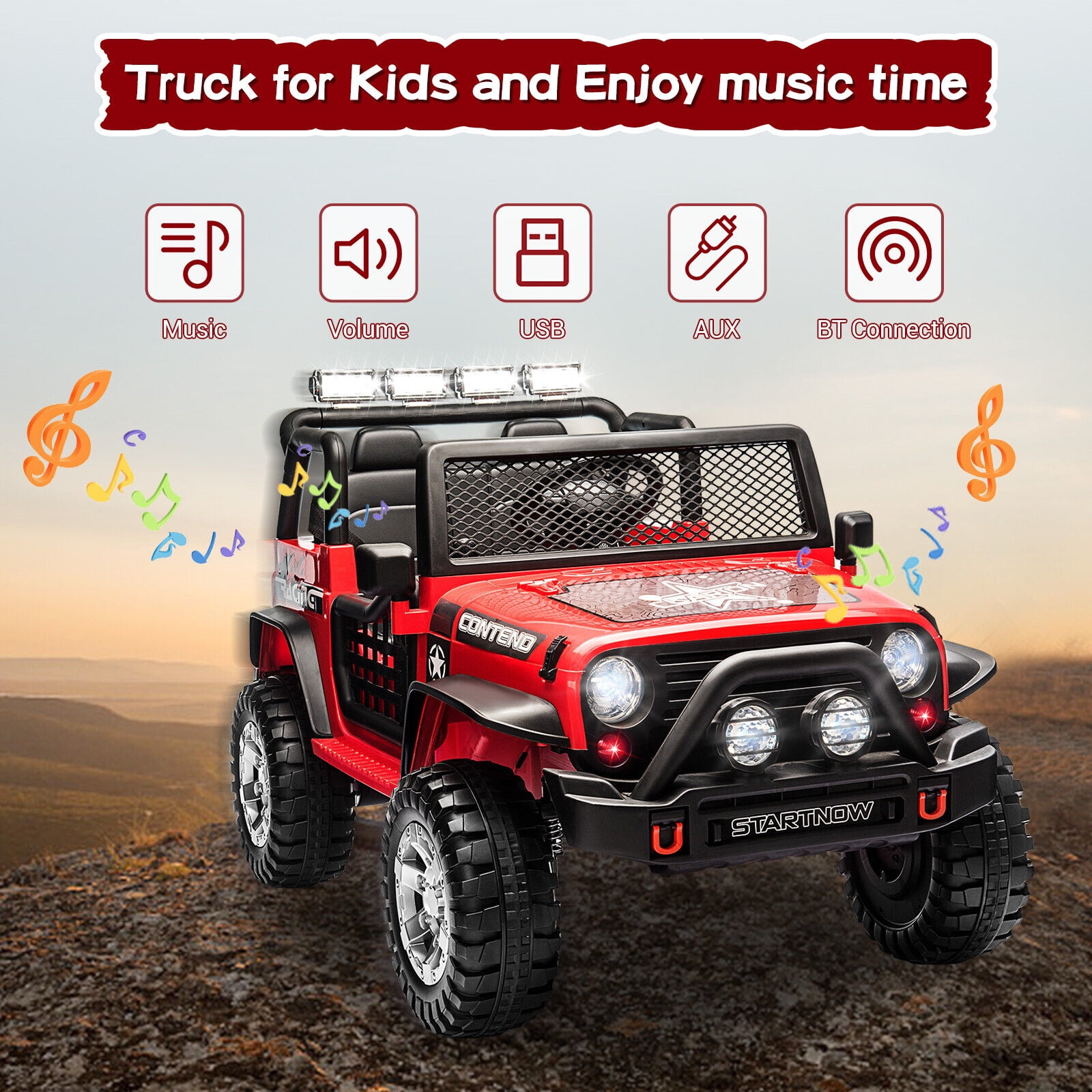 Dazone 12V Kids Ride on Jeep Car, Electric 2 Seats Off-road Jeep Ride on Truck Vehicle with Remote Control, LED Lights, MP3 Music, Red - image 1 of 7