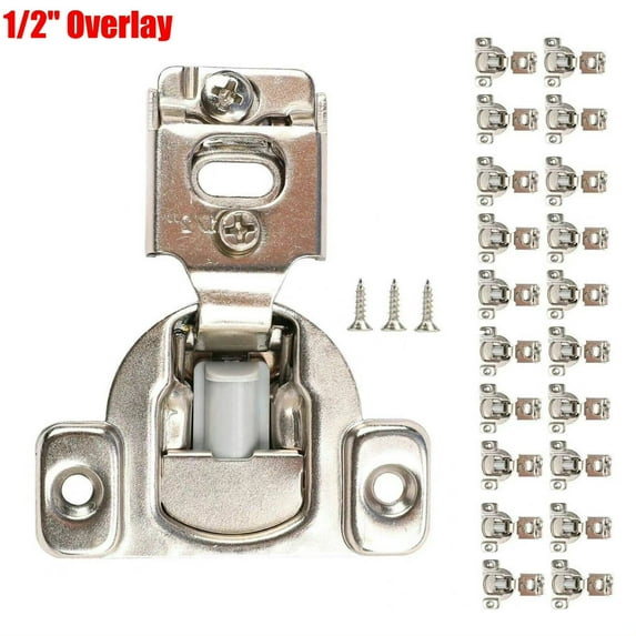 Dazone 20 Pack 1/2" Overlay Cabinet Hinges, Soft Close Face Frame Kitchen Cupboard Door Half Overlay Hinges, 105° Compact Handware Stainless Steel