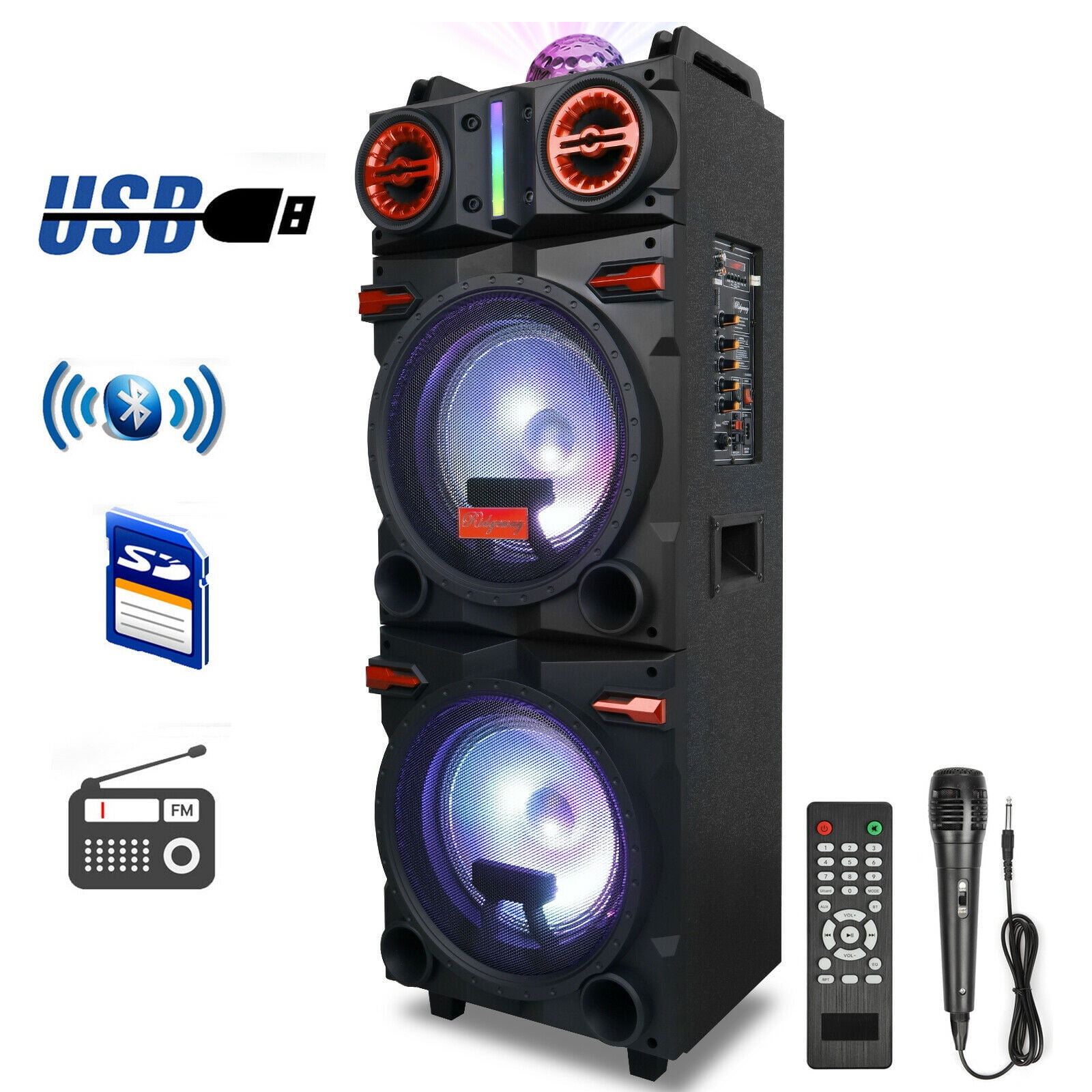 Dazone 4,500W Bluetooth Speaker Rechargable Dual 10 Woofer Party FM Karaok  DJ LED AUX 