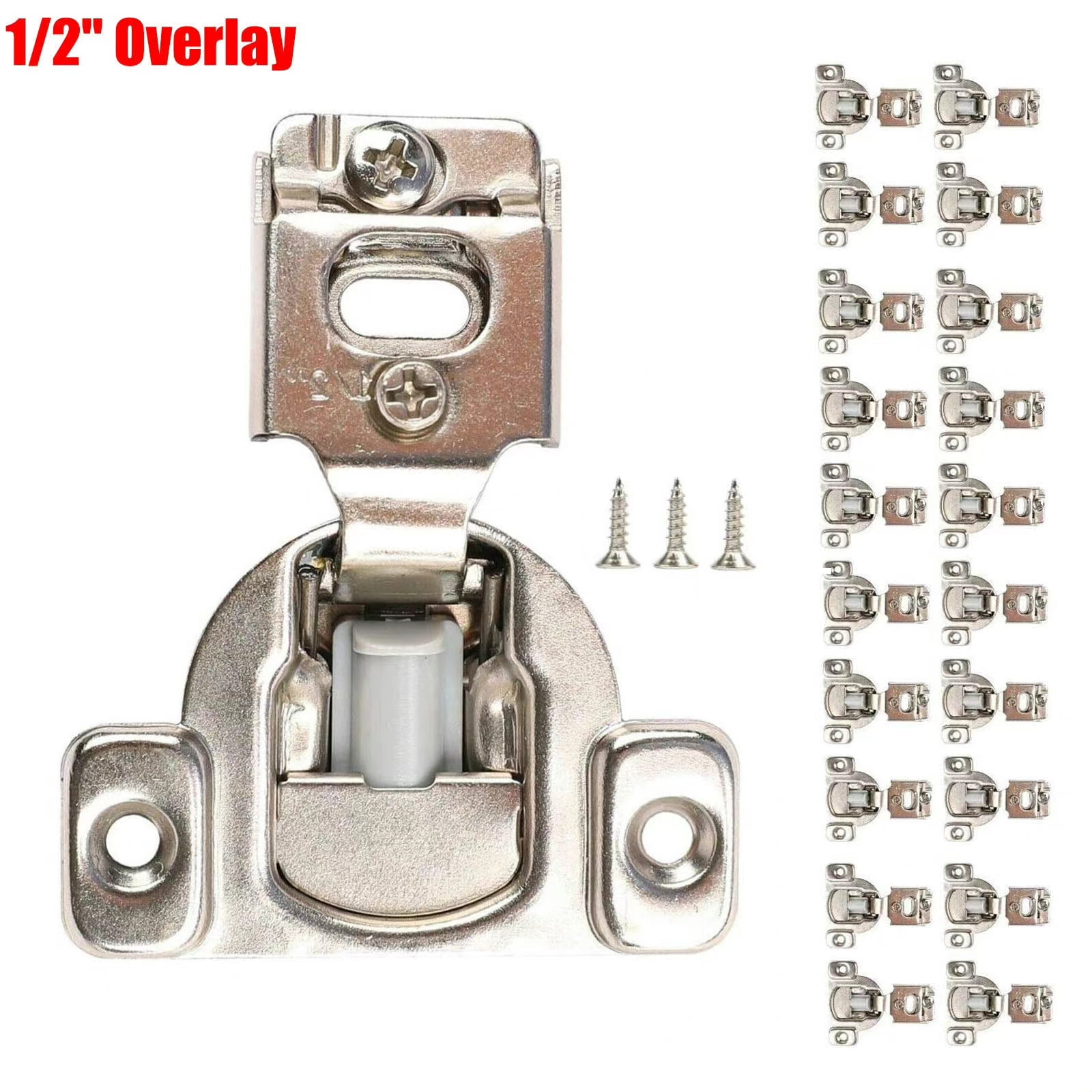 Chibery 10-Pack 3/4" Overlay Soft Close Cabinet Hinges - 105°, 3D Adjustable, Satin Nickel, Hidden