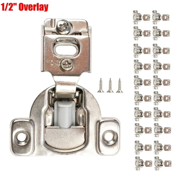 Dazone 50 Pack 1/2" Overlay Cabinet Hinges, Soft Close Face Frame Kitchen Cupboard Door Half Overlay Hinges, 105° Compact Handware Stainless Steel