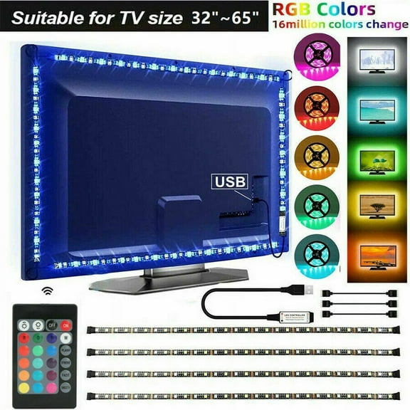 Dazone 6.56ft LED Strip Lights, 78" for 32-65 inch TV Backlight 16 Color RGB LED Bias Lighting Multi-Color Christmas Rope Lights for HDTV PC Monitor Mirror