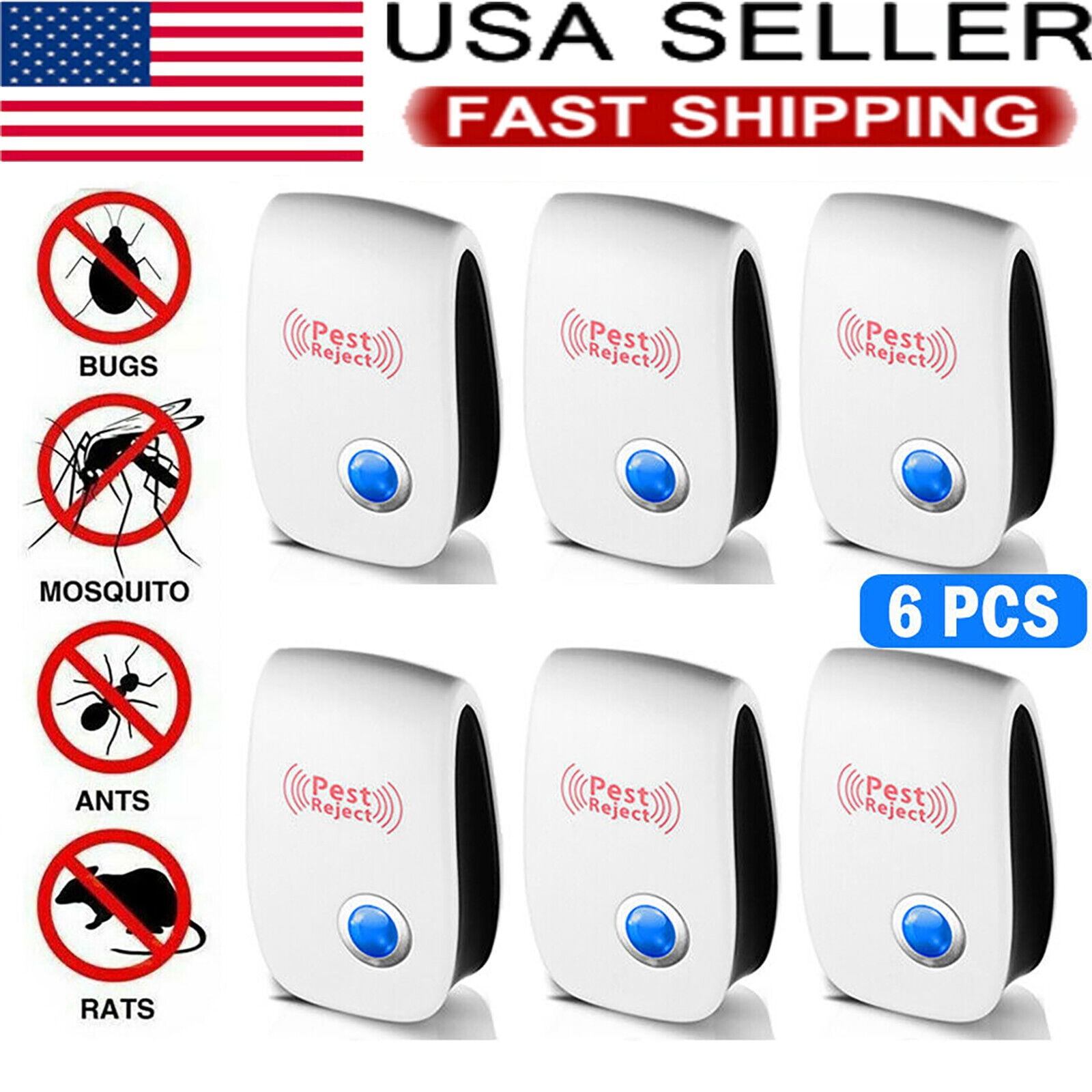 Dazone 6 Pack Ultrasonic Pest Repeller, 6Pcs Ultrasonic Pest Reject Home Control Electronic Repellent Rat Mice Repeller