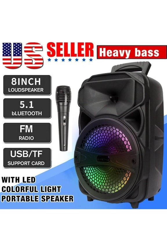 8" 1000W Portable FM Bluetooth Speaker Subwoofer Heavy Bass Sound System