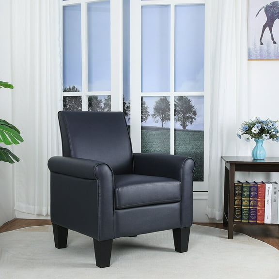 Dazone Accent Leather Arm Chair, Modern Faux Leather Single Sofa Seat Club Chair Armchair For Living Room, Navy Blue