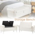 thumbnail image 1 of Dazone Armed Indoor Storage Bench, 47 inches Ottoman with Storage, Velvet Bedroom Bench Safety Hinge Ottoman, Large Storage Ottoman Bench with Button-Tufted,Living Room Porch Entryway, Beige, 1 of 9