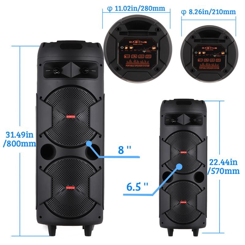 Dazone Bluetooth 6000W/4000W Karaoke Speaker, Double 8“/6" Subwoofer, Huge 105dB Sound/ Colorful LED Lights/Microphone/Remote Control Audio Portable
