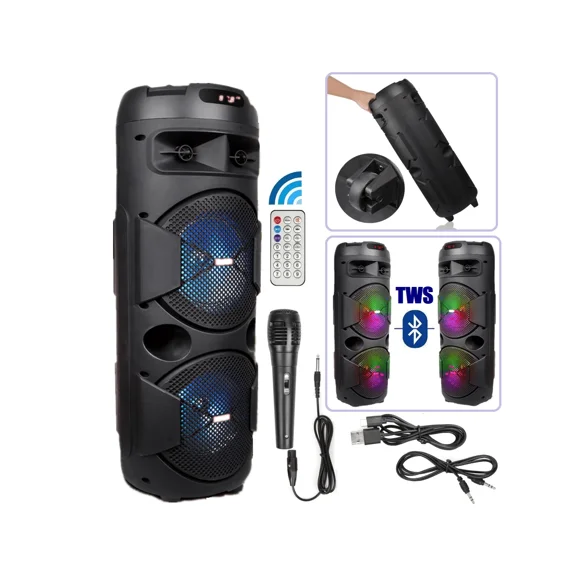 Dazone Bluetooth Speaker Wireless Portable Dual 8" Woofer / Dual 12-In Subwoofer Party PA Suond System Speaker Heavy Bass With Microphone, Remote Control, TWS, AUX, FM, LED