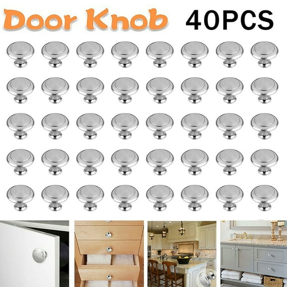 Dazone Cabinet Door Knobs, 40 Pack Stainless Steel Cabinet Knobs Door Handles Cupboard Drawer Kitchen Hardware Pulls With Screws, Round Pull Knobs Silver