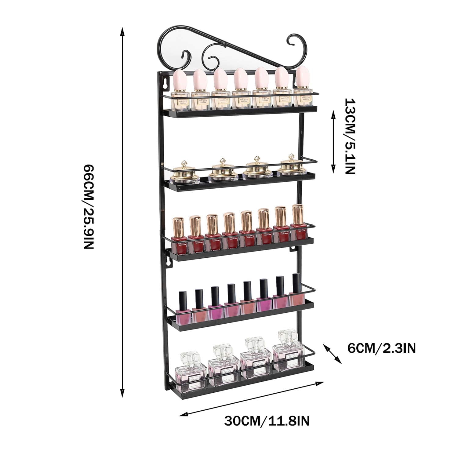 Dazone Metal Nail Polish Rack, Wall Mount Organizer, 5 Tier Black ...