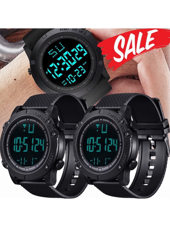 Digital Sports Watch, 2 Pack Men's Women's Military Tactical Watch LED Backlight Wristwatch Waterproof, 24 Hour Clock Alarm Clock