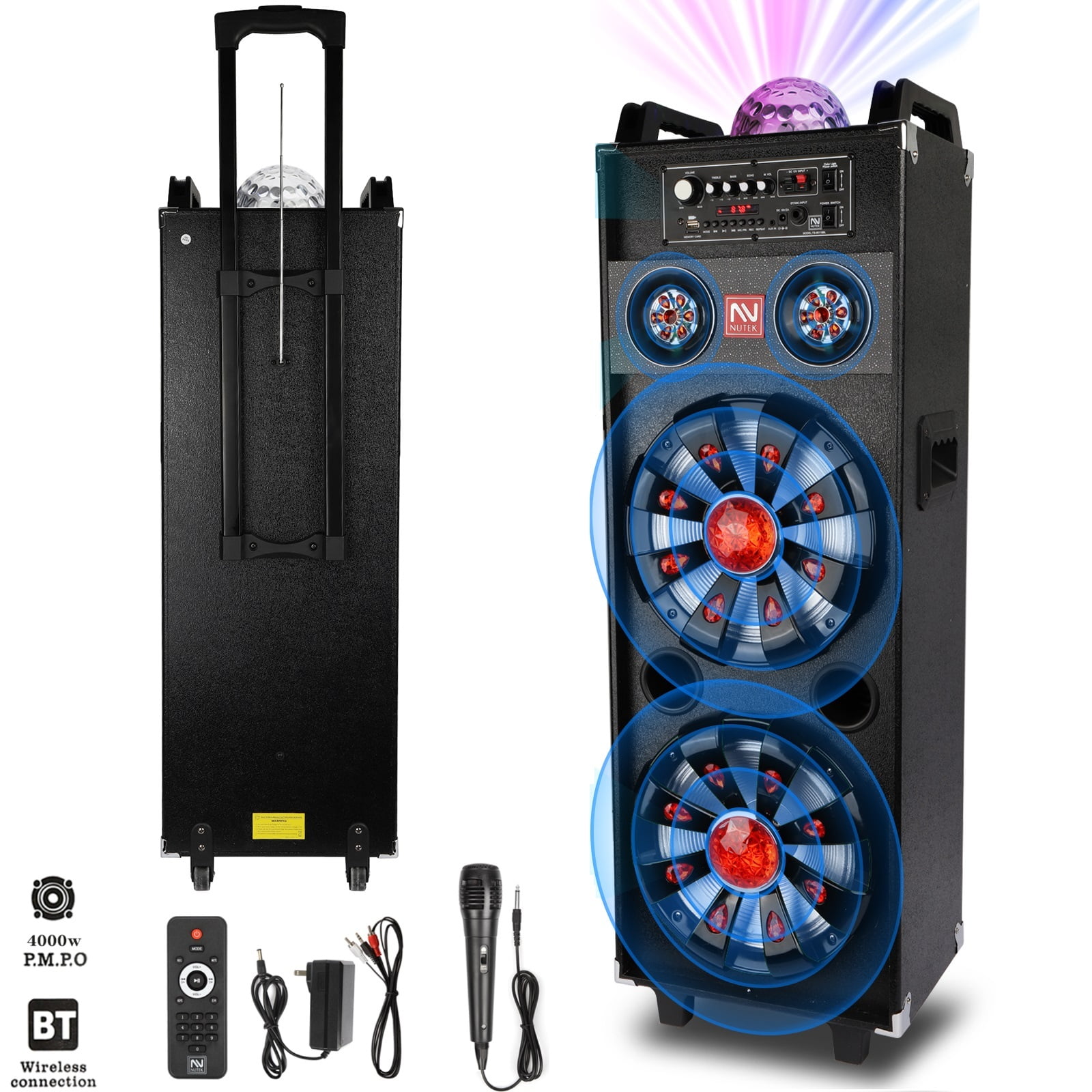 Dual 10" Bluetooth Speaker PA System Portable Subwoofer