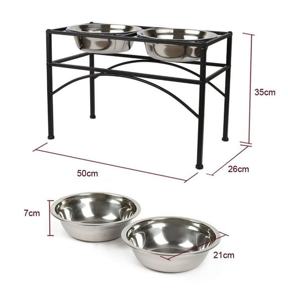 Dazone Elevated Dog & Cat Feeder - Double Bowl Raised Stand + Extra Two Stainless Steel Bowls, Washable - Perfect for Water, Food or Treats (L:2 quarts &13.77H)