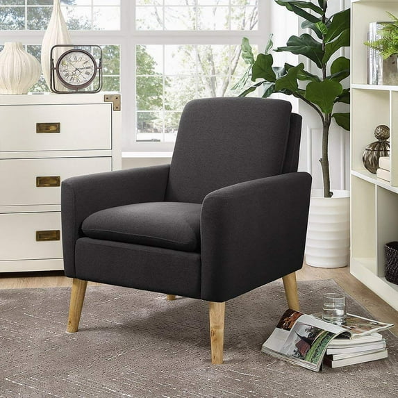 Dazone Modern Accent Chair Single Sofa Comfy Upholstered Arm Chair Living Room Furniture(Black)