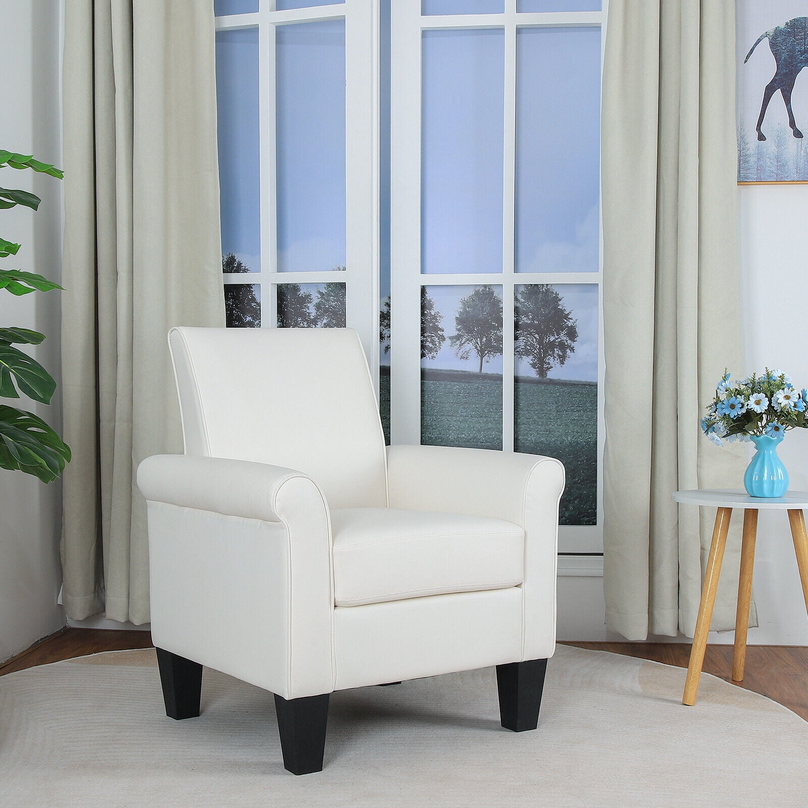 Dazone Modern Faux Leather Accent Arm Chair for Small Spaces, Reading and  Living Room, White - Walmart.com, image size:1600x1600
