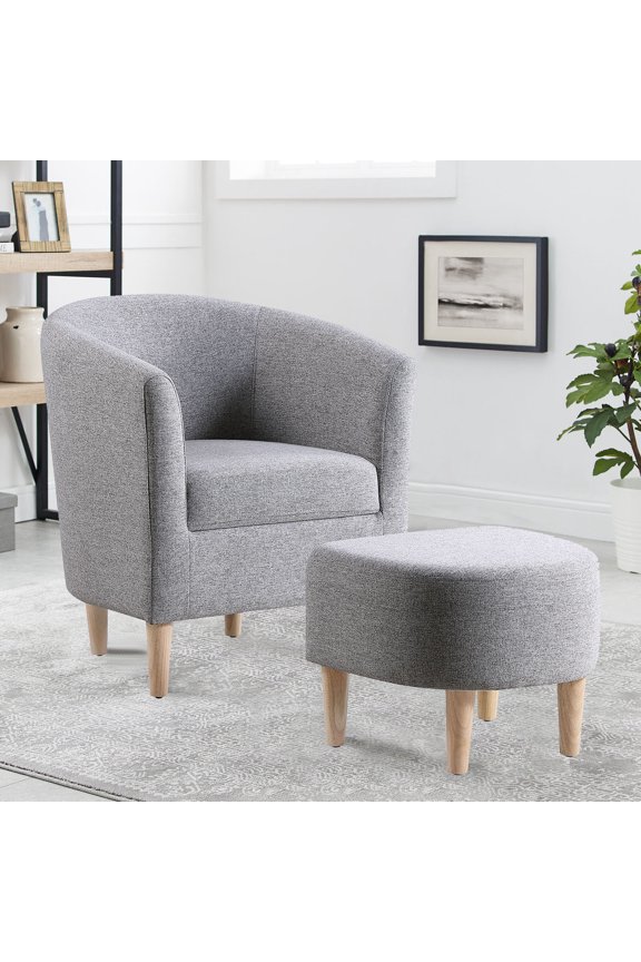 Modern Linen Fabric Solid Print Tufted Barrel, Gray