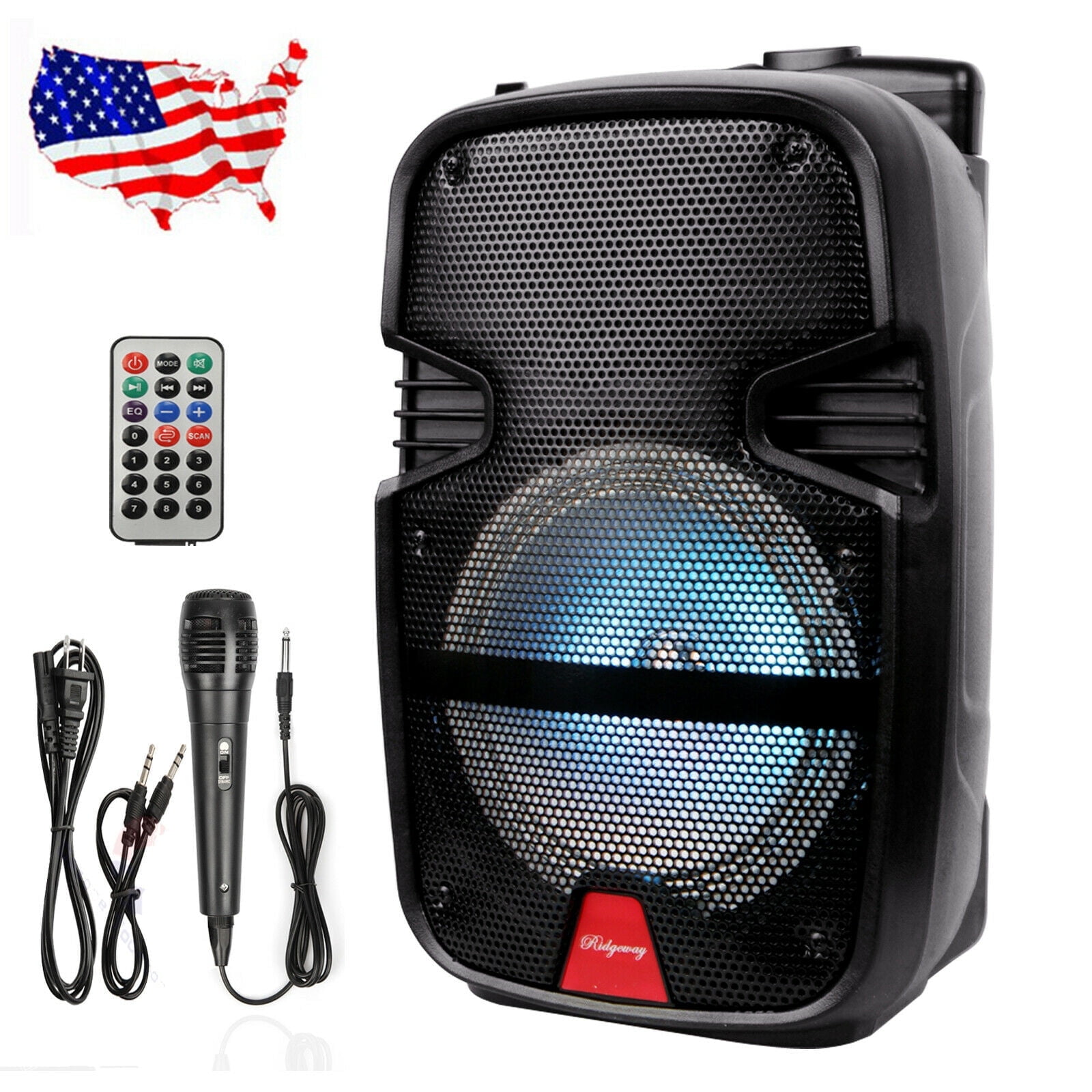 Dazone Portable Bluetooth Loud Speaker, 8-Inch Woofer, Rechargeable PA System Trolley Speaker with Remote, Microphone, LED Light, FM, AUX, Black