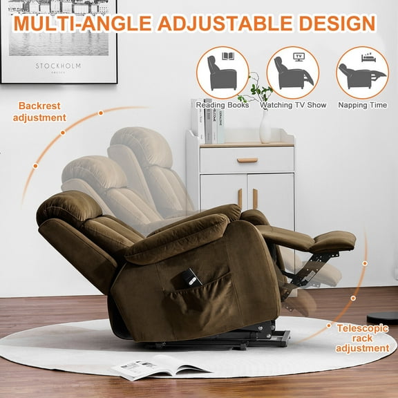 Dazone Power Lift Recliner Chair, Electric Lift Chair Sigle Sofa Lounge for Elderly, Have Duty Recliners Home Theater Reclining Chair With Remote Control, Brown