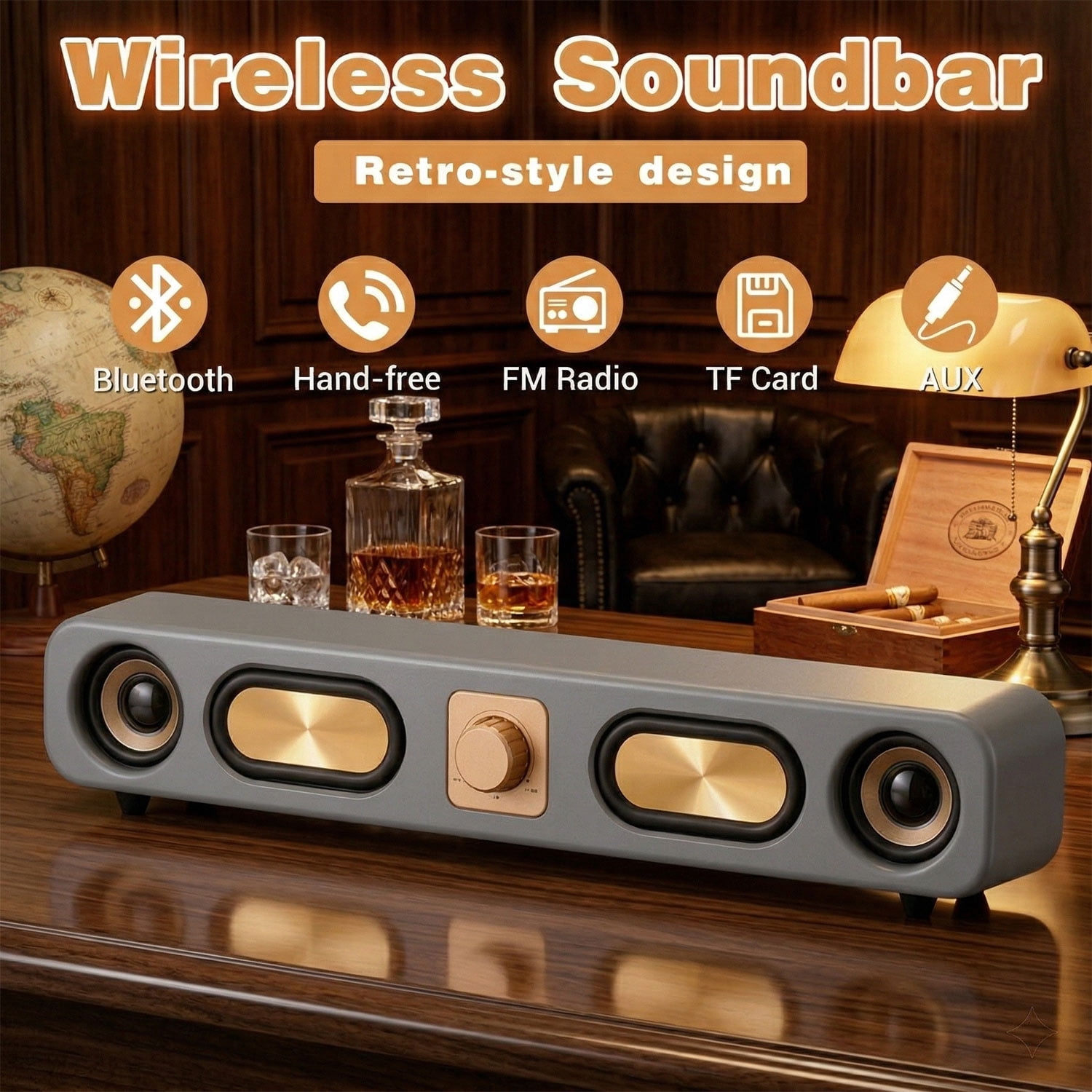 Dazone Retro Bluetooth Speaker, Vintage Wood Wireless Speaker with 10W Stereo Sound, Portable Mini Speaker for Office, Bedroom, Cafe, Gray
