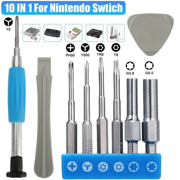 Dazone Screwdriver Tool Kit For Nintendo, 10 in 1 Screwdriver Set For Nintendo Switch N64 NES Joy-con Wii Triwing Repair Tool Kit