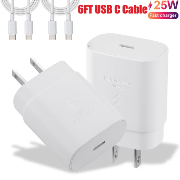 Dazone Super Fast USB-C Wall Charger with 6FT Type C Cable(2 Sets), 25W for Samsung Galaxy S22 S21 S20 Ultra Plus Note 10 20 Ultra 5G, Fast Charging Block with 6FT Phone Charging Cable Adapter