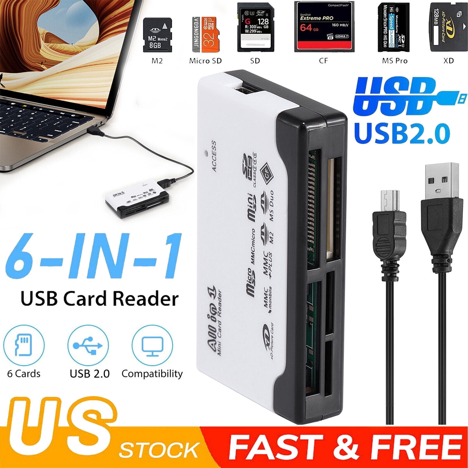 Cutter Curuk CURUK 6IN1 Card Reader USB 3.0 Micro SD TF CF Smart Memory Adapter for ...