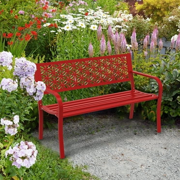 DazzAura 50" Outdoor Bench Patio Chair Metal Deck Backyard Park Porch Seat 550lb Capacity