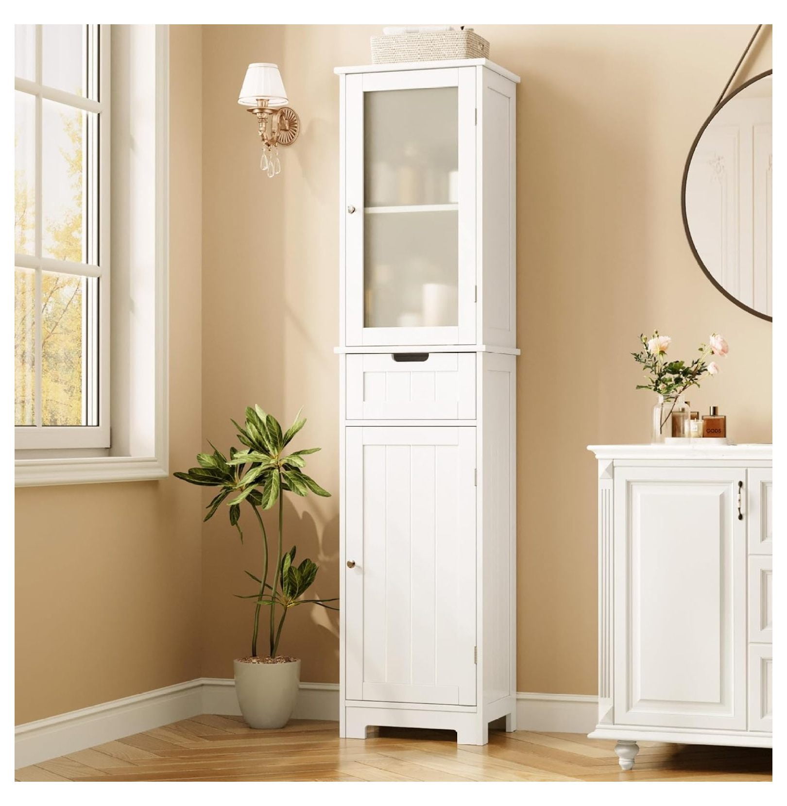 DazzAura 67" Tall Bathroom Cabinet, Narrow Storage Cabinet, Freestanding Linen Cabinet with ...