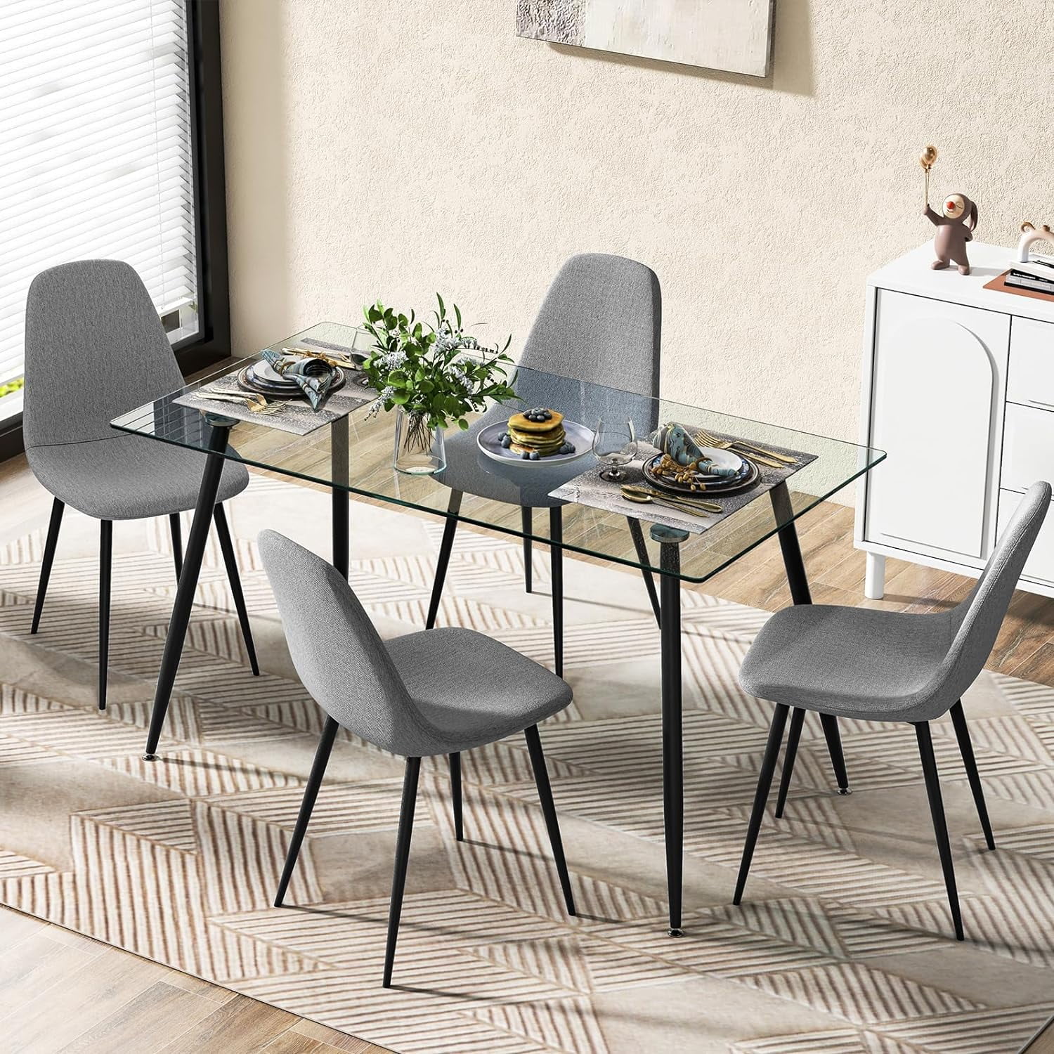 DazzAura Dining Table Set for 4, Modern Kitchen Table and Chairs, Glass ...