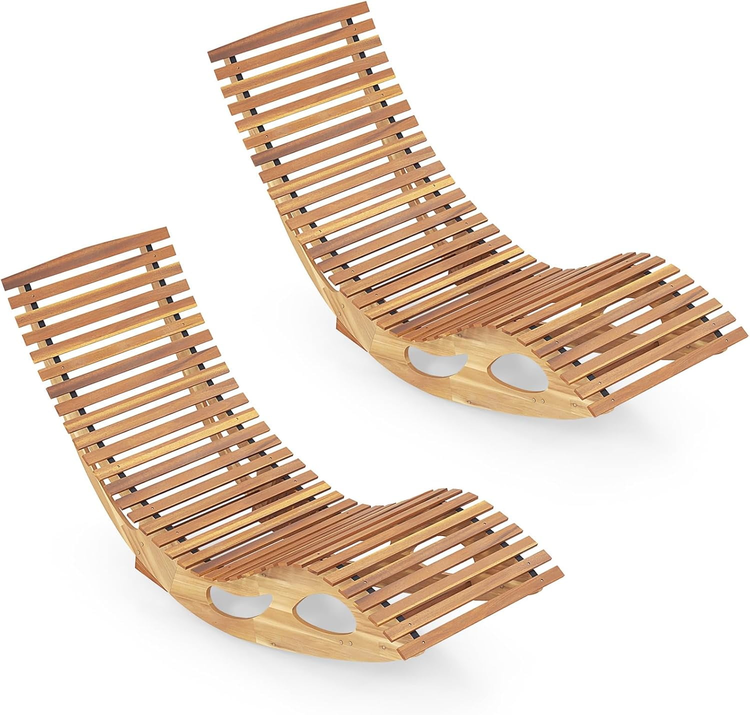 DazzAura Outdoor Chaise Lounge Chair Set of 2, Acacia Wood Rocking Sun ...