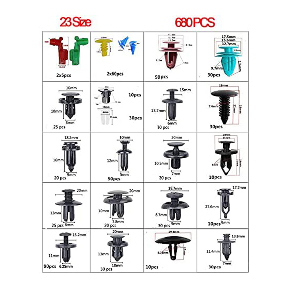 Dazzduo Fastener,Set Bumpers Car Door Fasteners Kit 23 Sizes 723pcs Car