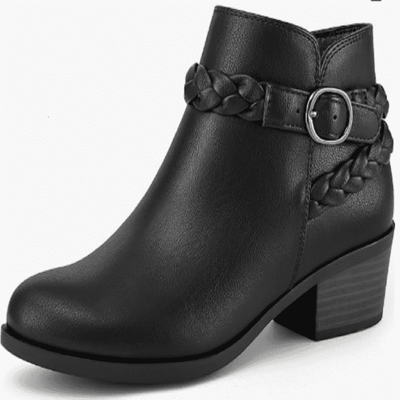 Dazzher Womens Ankle Boots Low Block Heel Round Toe Short Booties Side Zip Shoes for Casual Office Wear