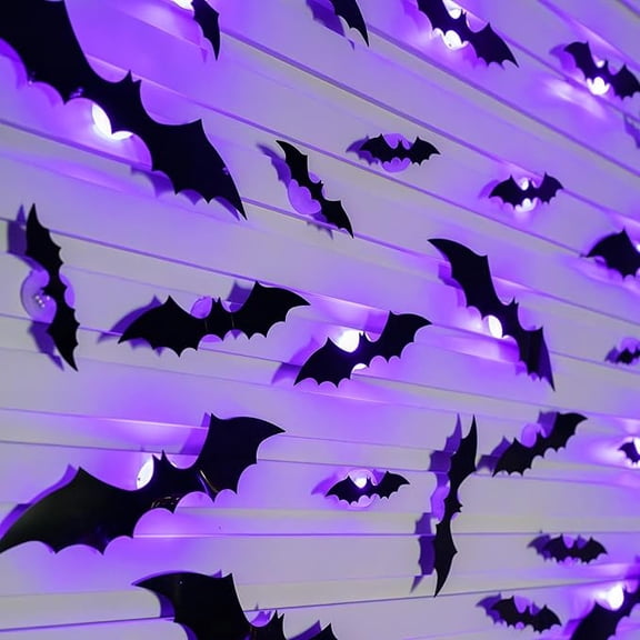 Dazzle Bright 36 Pcs Halloween Bats Wall Decor, Removable Lighted 3D Bats Wall Stickers Assorted Size, PVC Halloween Decorations for Indoor Outdoor Home Window Party Supplies