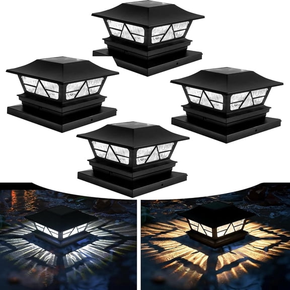 Dazzle Bright 4 Pack Solar Outdoor Fence Post Lights, 2 Modes Post Cap Lights Waterproof Color Changing Warm White/Cool White for Yard, Garden, Porch, Patio Decor, for 4x4 5x5 6x6 Wood Posts