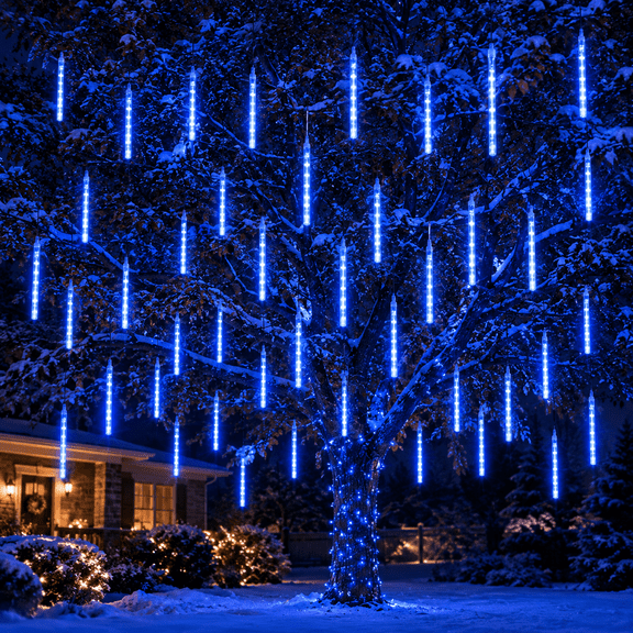 Dazzle Bright 864 LED Meteor Shower Rain Lights 11.8 Inch 24 Tubes Christmas Light Decorations Blue