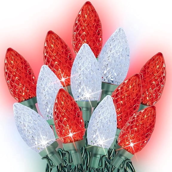 Dazzle Bright C9 100 LED 66 FT Christmas Fairy String Lights, Red and White