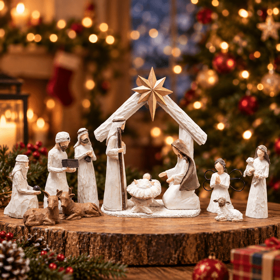 Dazzle Bright 12 Piece Christmas Nativity Scene Set Resin Manger Figurine