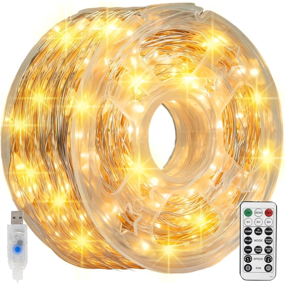 Dazzle Bright Fairy Lights, 66 FT 200 LED USB Power Photo String Lights with Remote, 8 Modes Waterproof Dorm Lights for Home Indoor Party Tree Yard Christmas Decorations (Warm White)