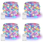 Dazzle Bright Fairy Lights Battery Operated, 4 Pack Total 80FT 240LED Silver Wire Waterproof String Lights, Christmas Decorations for Indoor Outdoor Bedroom Yard Decor, Multi-Colored