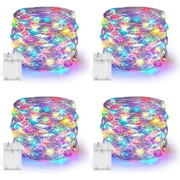 Dazzle Bright Fairy Lights Battery Operated, 4 Pack Total 80FT 240LED Silver Wire Waterproof String Lights, Christmas Decorations for Indoor Outdoor Bedroom Yard Decor, Multi-Colored