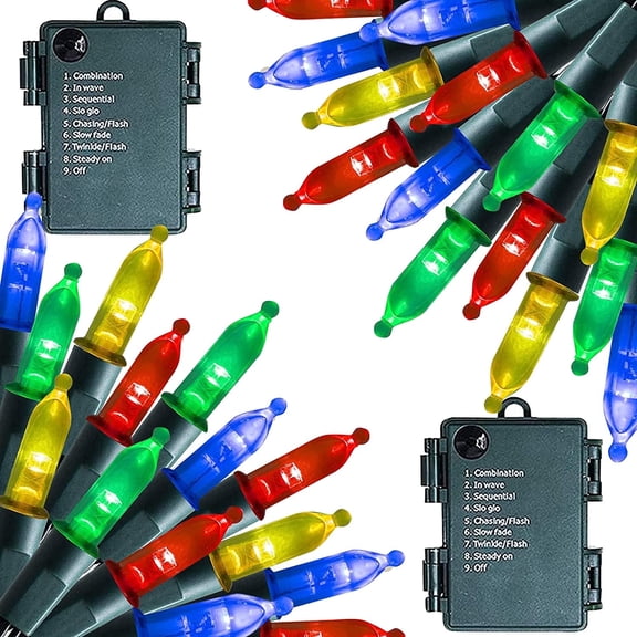 Dazzle Bright Multi-Colored Battery Operated Christmas Lights, 2 Pack Total 100LED 32FT Waterproof String Christmas Tree Lights