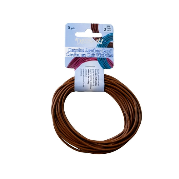 Dazzle-It Genuine Leather Cord 2mm Round 5yd-Brown