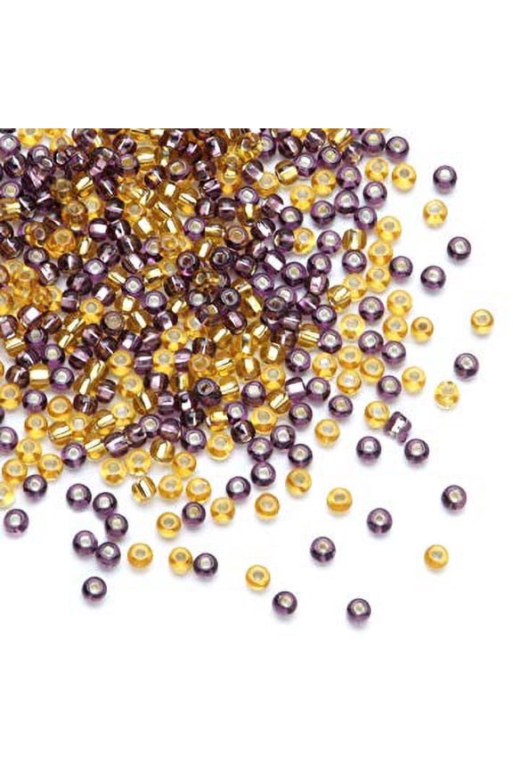 Silver-Lined Czech Seed Beads - Amethyst/Gold Mix - 6/0