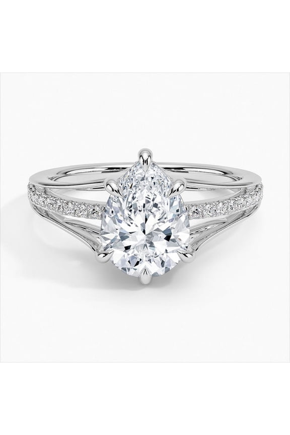 1.9 Ct Pear Cut White Diamond Rings for Her - Birth Stone Engagement Wedding Rings for Women's - Solitaire with Accents Rings - Unique Design Diamond Rings - Women's Bridal Rings