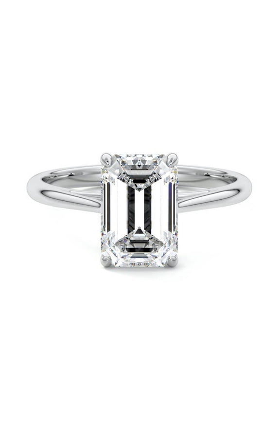 14K White Gold Plated Diamond Ring - Emerald Cut Excellent 1.9 Ct Diamond Ring For Women's - Solitaire with Accent Diamond Rings for Women's - Solo Stone Diamond Rings for Women's