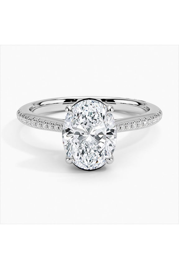 Oval Cut 2.2 Ct Simulated Diamond Ring - 14K White Gold Plated Ring for Women's - Round Cut Solitaire with Accents Rings - Party Wear Diamond Ring for Gifts - Special Occasion Ring