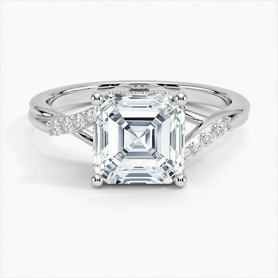 Dazzle Jewel Silver 14K White Gold Plated Rings for Her - 1.9 Ct VVS1/D Asscher Cut Lab Created Simulated Diamond Ring - Twisted Split Shank Diamond Rings for Women's - Halo Diamond Rings for Women's