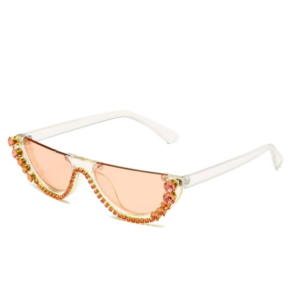 Dazzle Rhinestone Half Frame Cat Eye Sunglasses