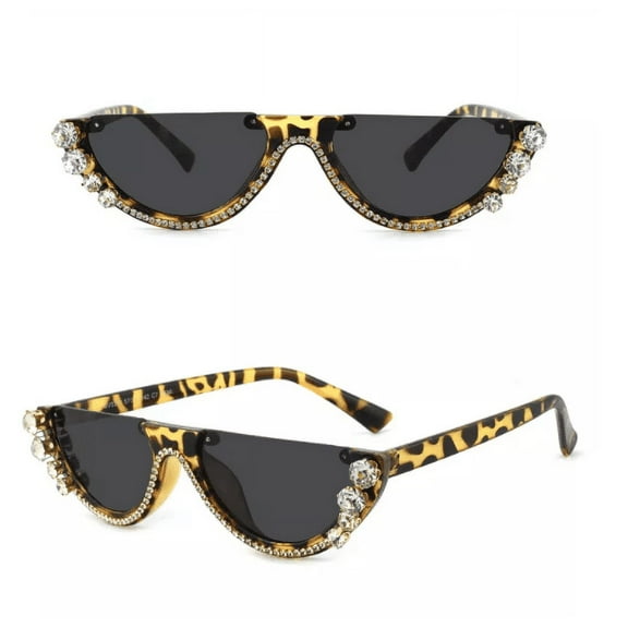 Dazzle Rhinestone Half Frame Cat Eye Sunglasses