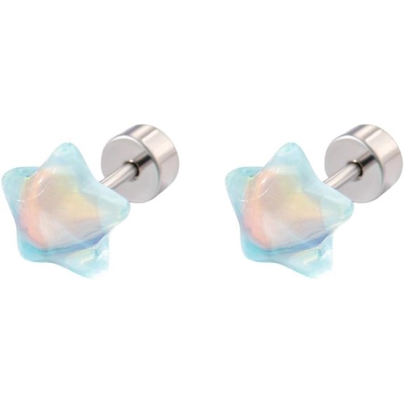 Dazzle Star Cartilage Tragus Helix Stud Earrings for Women Stainless Steel Lucky Stars Screw Flat Back Tiny Studs Earring Resin Sleeper Dainty Jewelry Birthday 20G